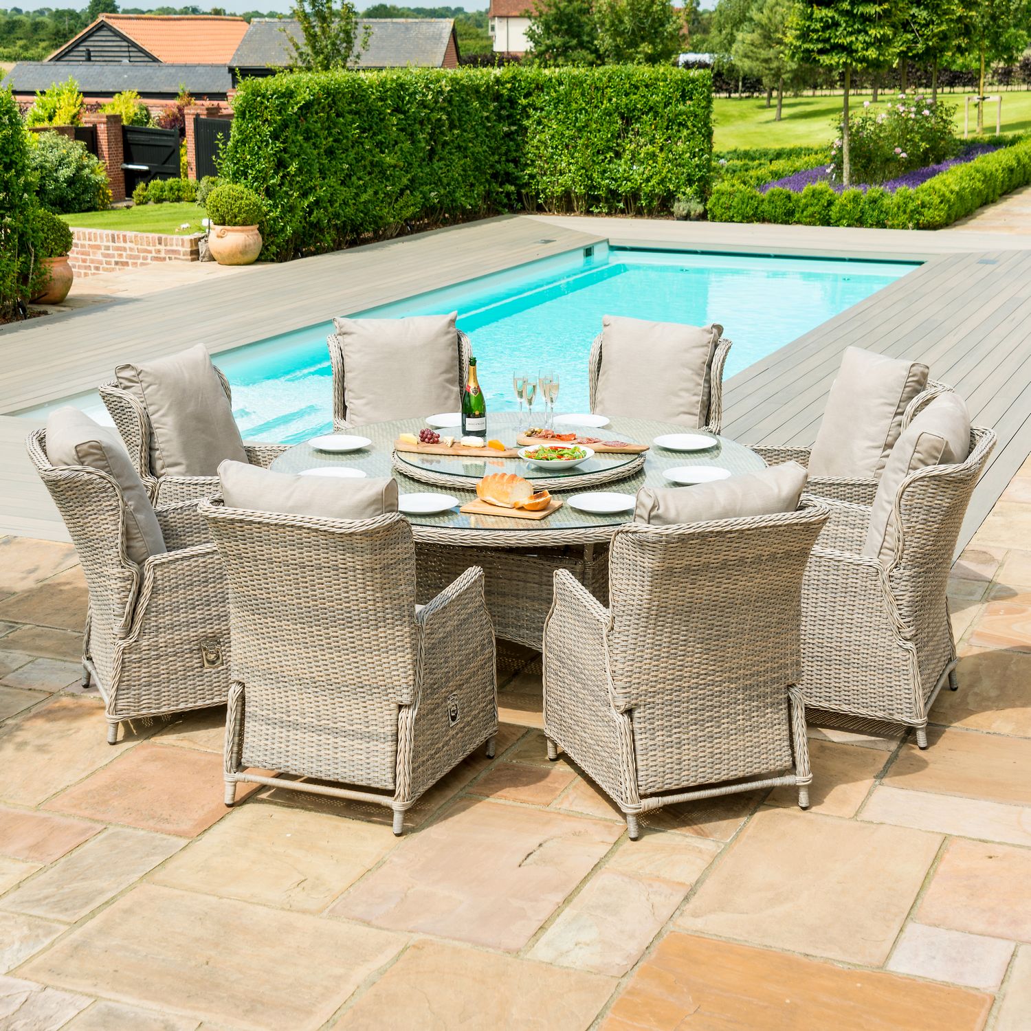 Maze Rattan Garden Furniture Cotswolds Reclining 8 Seat Round Dining